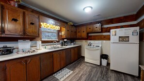 Cabin, Fireplace, Mountain View | Private kitchen | Fridge, microwave, oven, stovetop