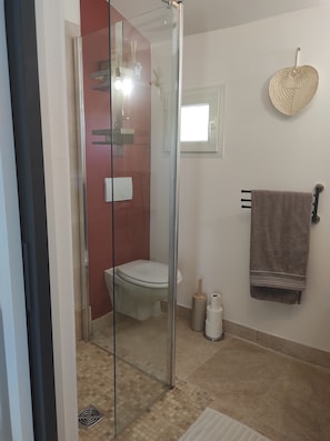 Secadora de cabello, toallas, papel de baño 
