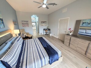 3 bedrooms, desk, iron/ironing board, travel crib