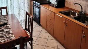 A compact kitchen with wooden cabinets, a built-in oven, and a sink. - Alex s Apartment in Trikala (Trikala)