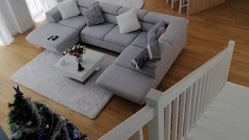 Flachbildfernseher, Kamin, Videospielkonsole