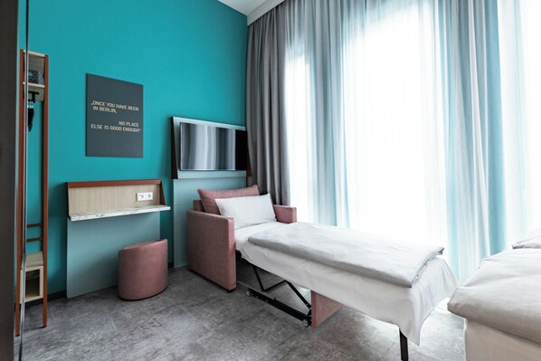 In-room safe, desk, laptop workspace, blackout curtains
