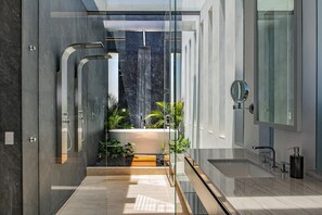 Shower, towels - Villa Aurora: Panoramic Views - Hilltop Luxury Villa. Promos available (Cabo San Lucas)