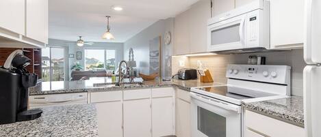 Fridge, microwave, oven, dishwasher