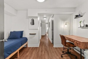 2 bedrooms, desk, iron/ironing board, travel crib