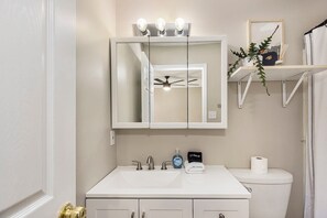 Shower, towels, soap, shampoo