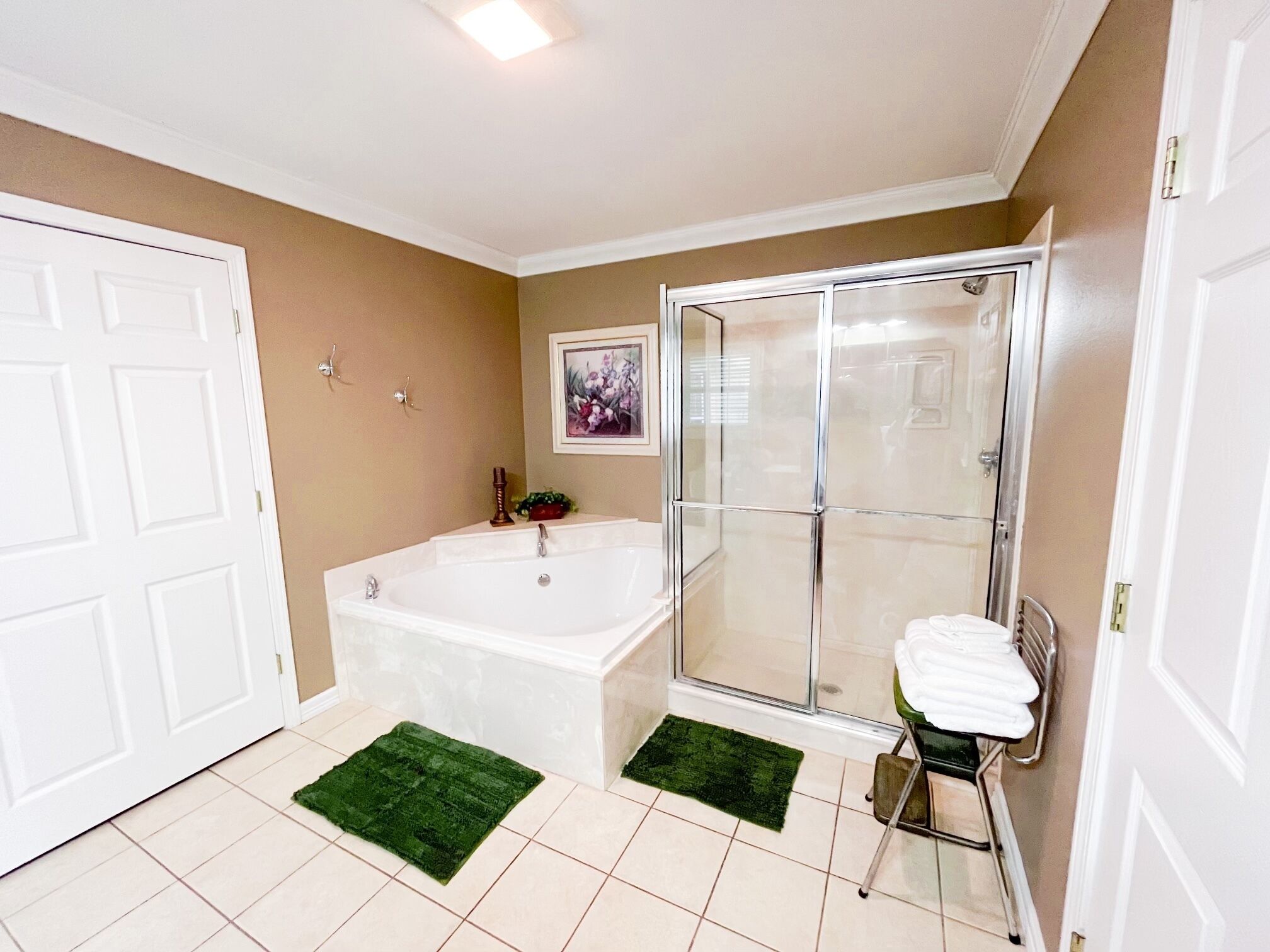 Hair dryer, towels, toilet paper