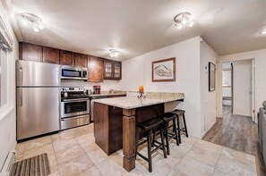 Fridge, microwave, oven, stovetop - Edelweiss Haus G | Walk to Slopes | Hot Tub | Pool | Kitchen (Park City)