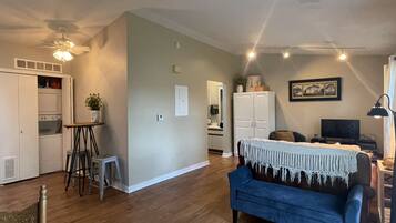 Smart TV, DVD player, books, video library