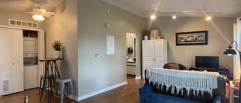 Smart TV, DVD player, books, video library