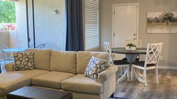 Smart TV, DVD player, books, video library