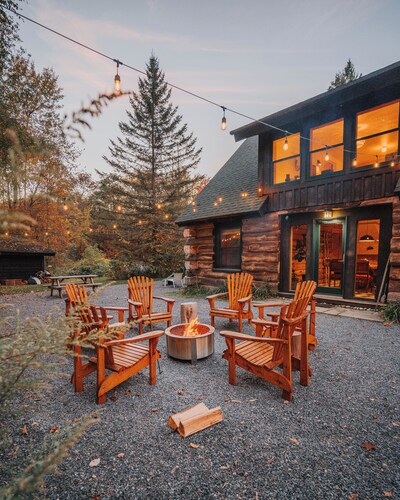 Craftsman Log Cabin Near Whiteface • Hot Tub, Sauna & Swimming Hole