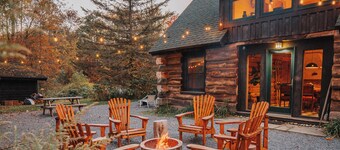Craftsman Log Cabin Near Whiteface • Hot Tub, Sauna & Swimming Hole