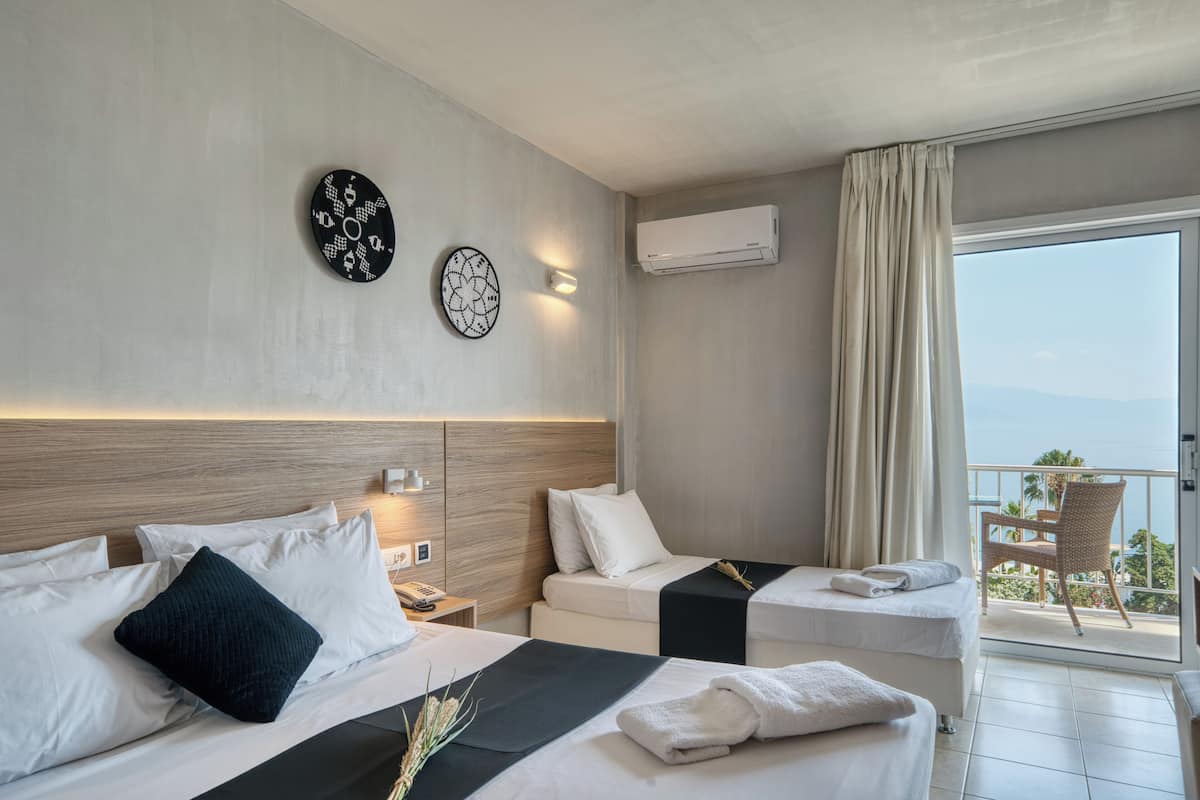 Panoramic Double Room, Sea View | In-room safe, desk, free WiFi, bed sheets