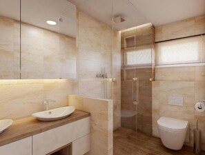 Een douche, een haardroger, handdoeken