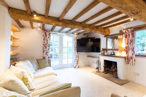 TV, fireplace, DVD player, books - Picture postcard Thatched cottage in the forest (Sway)