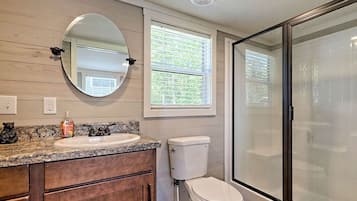 Shower, towels, soap, shampoo