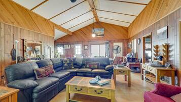 TV, fireplace, DVD player, books