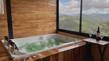 Luxury Cabin, 1 Bedroom, Hot Tub, Mountain View | Bathroom | Shower, rainfall showerhead, bathrobes, towels