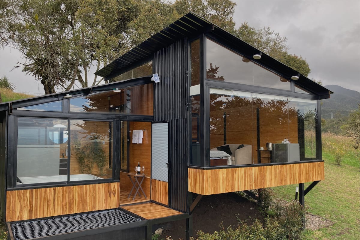 Luxury-Ferienhütte, 1 Schlafzimmer, mit Bad | Daunenbettdecken, Minibar, laptopgeeigneter Arbeitsplatz