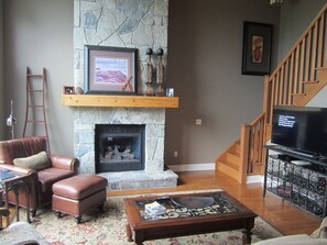 Smart TV, fireplace, DVD player, foosball