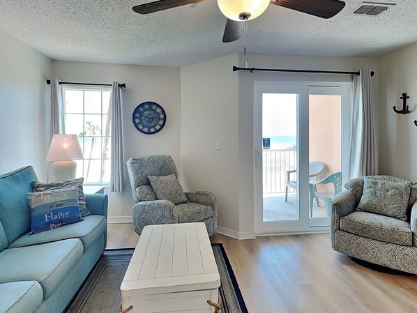 Condo, Multiple Beds, Balcony, Ocean View (#311) | Living area | TV - Grand Beach Resort #311 by Southern Vacation Rentals (Gulf Shores)