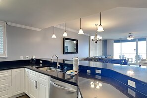 Condo, Multiple Beds, Balcony, Ocean View (#701) | Private kitchen | Fridge, microwave, oven, stovetop - The Beach Club - Doral #701 by Southern Vacation Rentals (Gulf Shores)