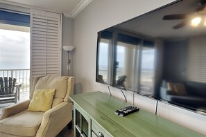 Condo, Multiple Beds, Balcony, Ocean View (#701) | Living area | TV - The Beach Club - Doral #701 by Southern Vacation Rentals (Gulf Shores)