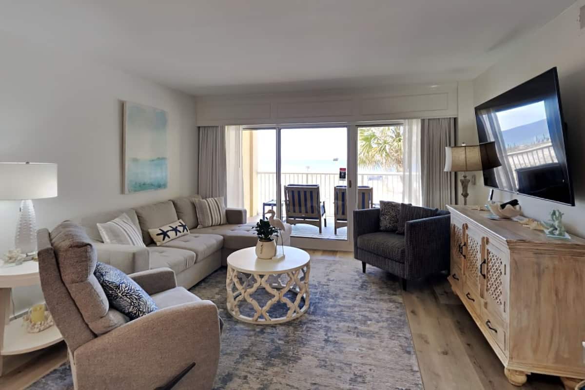 Condo, Multiple Beds, Balcony, Ocean View (#1F) | Living area | TV