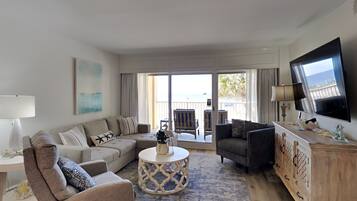 Condo, Multiple Beds, Balcony, Ocean View (#1F) | Living area | TV