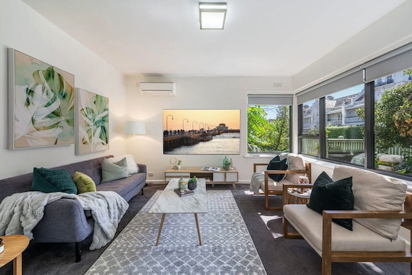 Light and bright living space with smart tv. Bring your Netflix login details