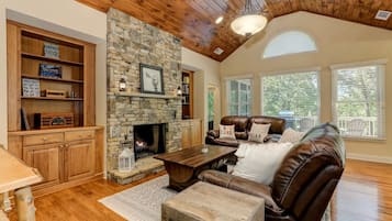 TV, fireplace, video games, table football