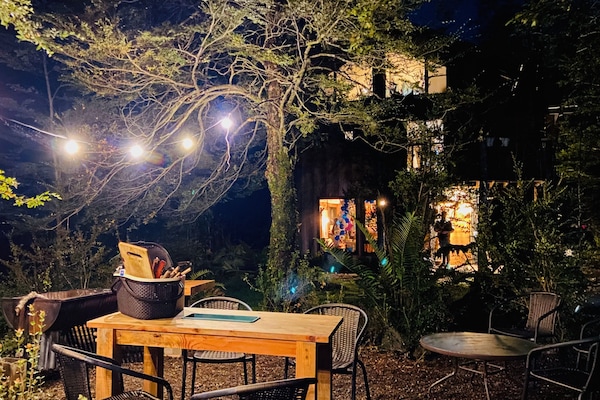 Façana frontal de l'allotjament (vespre/nit)