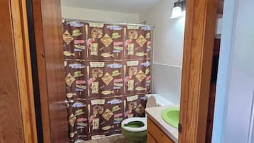 Hair dryer, soap, toilet paper