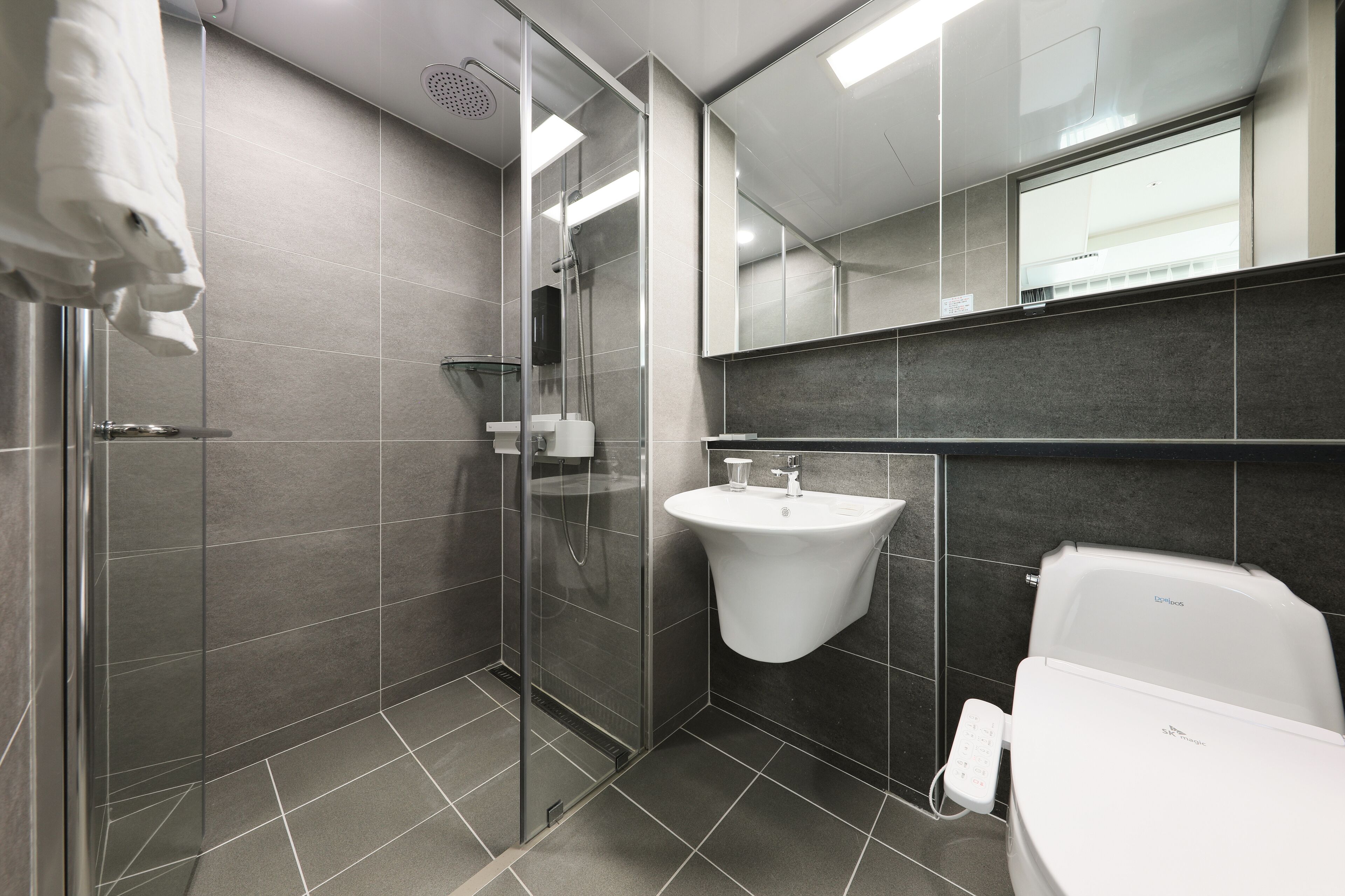 Shower, hair dryer, slippers, bidet
