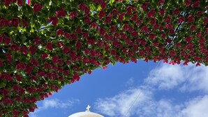 Un edificio blanco con una cúpula y una cruz en la parte superior, rodeado de vegetación.