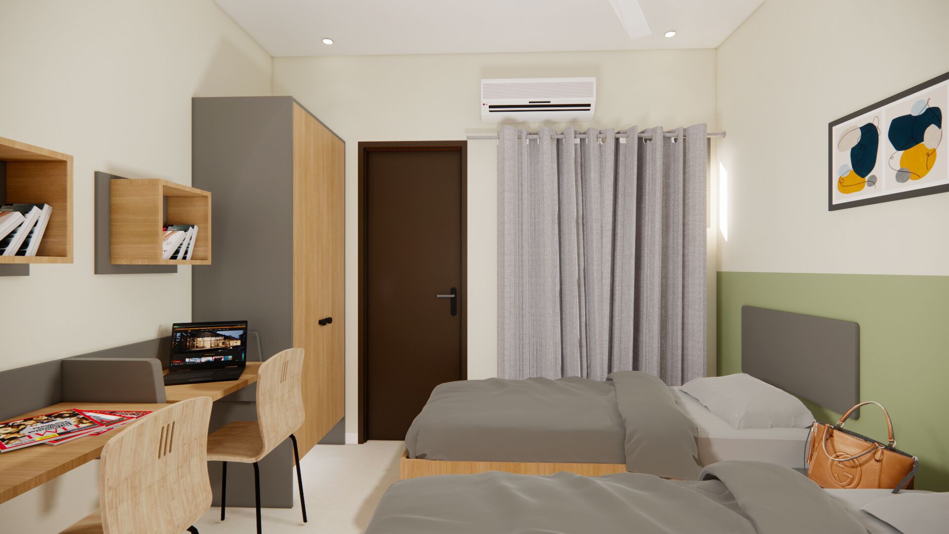 Premium Shared Dormitory, 2 Single Beds, Non Smoking, City View | Laptop workspace, free WiFi, bed sheets