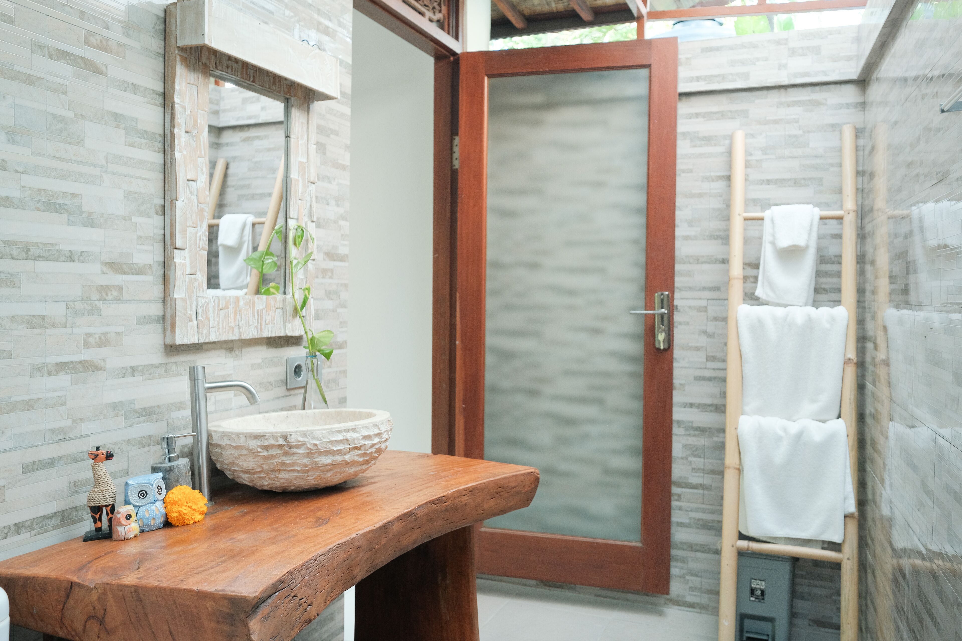Separate tub and shower, hair dryer, towels, soap