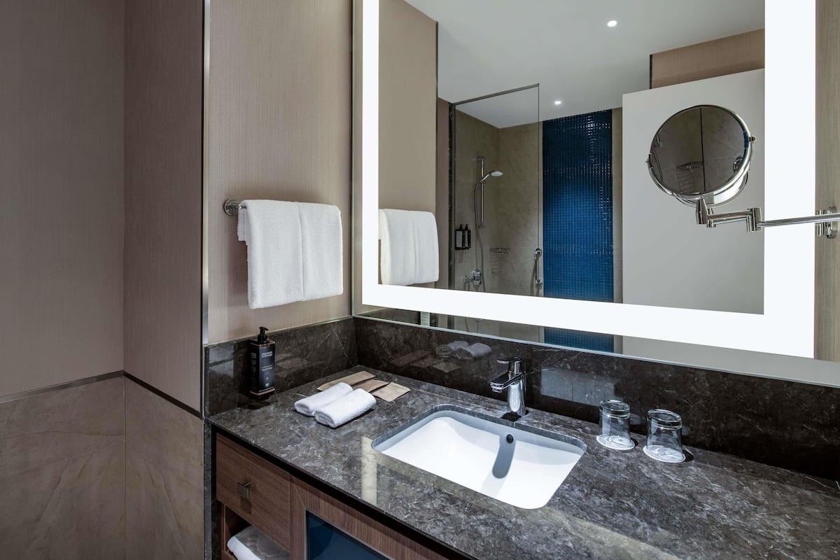 In-room safe, desk, laptop workspace, blackout curtains