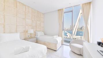 Apartamento com design assinado, 3 quartos, sacada, de frente para o mar | 3 quartos, roupas de cama de algodão egípcio, roupas de cama premium