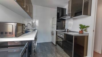 Grand réfrigérateur, micro-ondes, four, plaque de cuisson