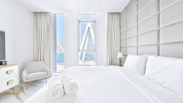 Departamento panorámico, 2 habitaciones, balcón, frente al océano | 2 habitaciones y sábanas de algodón egipcio