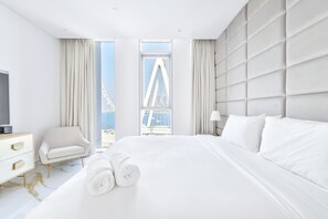 Departamento panorámico, 2 habitaciones, balcón, frente al océano | 2 habitaciones y sábanas de algodón egipcio 