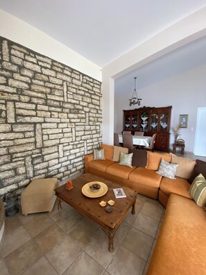 Televisie, een open haard en boeken