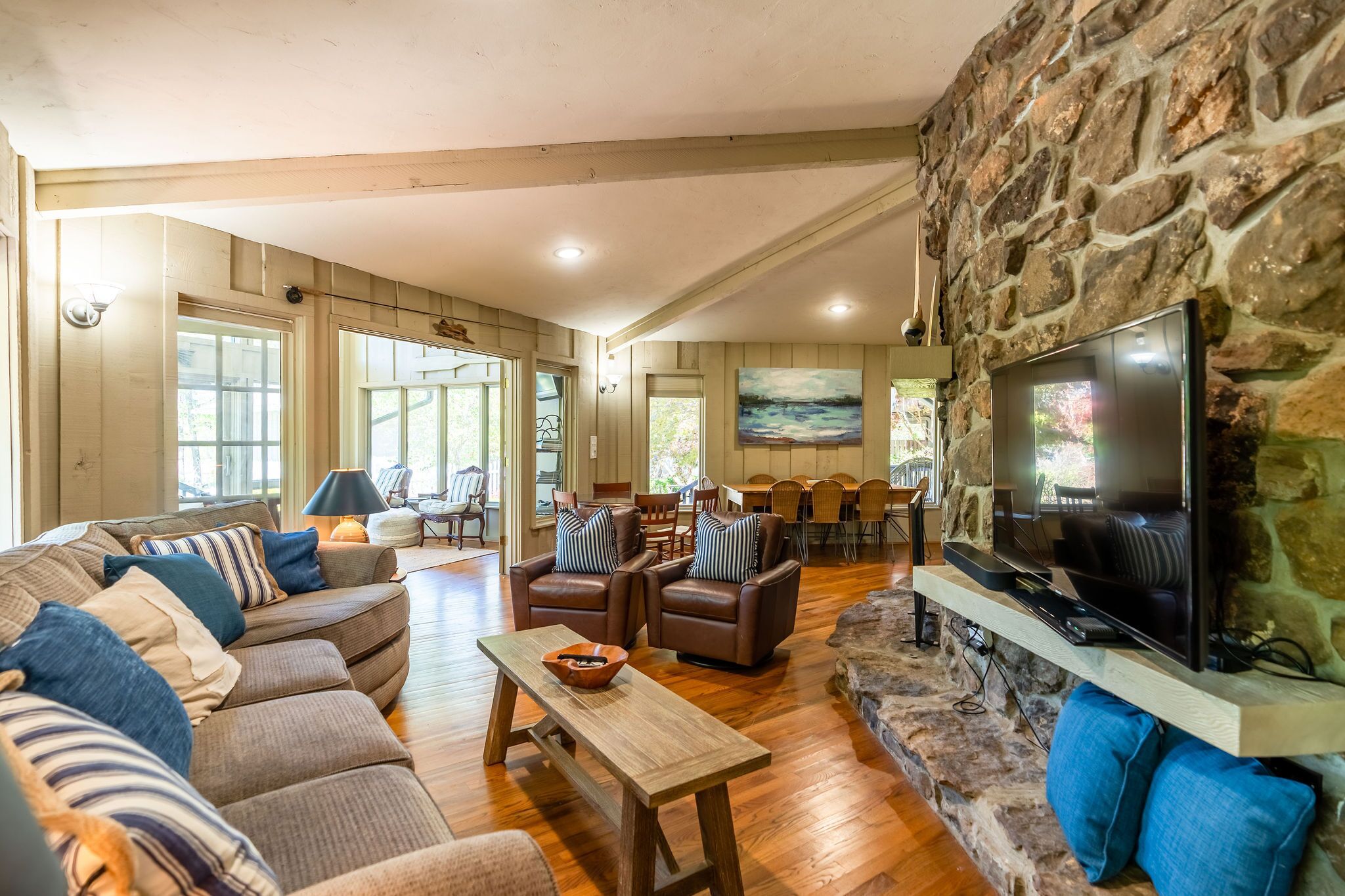 Smart TV, fireplace, DVD player, video library