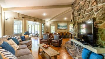 Smart TV, fireplace, DVD player, video library