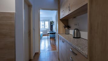 Apartemen Bisnis | Dapur pribadi | Lemari es, oven, mesin pencuci piring, dan ketel listrik