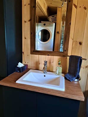 Dusche, Haartrockner, Handtücher, Shampoo