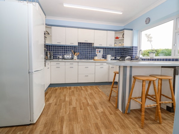 Fridge, dishwasher, electric kettle, toaster