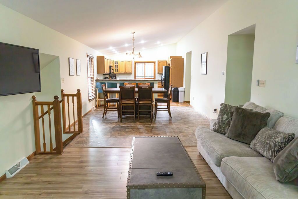 Smart TV, fireplace, foosball, printers